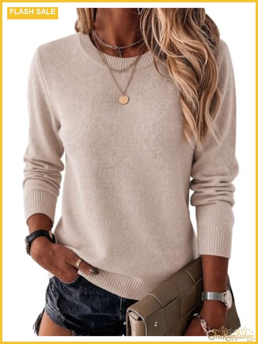 Wool Blend Crewneck Long Sleeve Pullover Sweater
